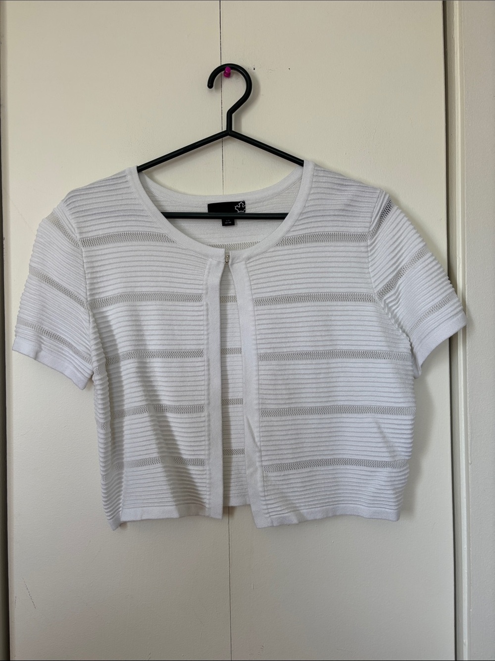 🎉4/30$🎉 Sears White Short-Sleeve Open-Front Crochet Crop Top